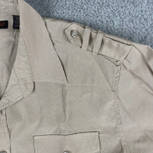 Monticello Collection Men's Large Beige Striped Long Sleeve Button Up Shirt - Picture 7 of 12